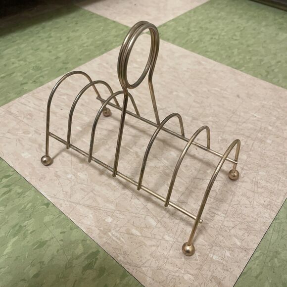 Wire Metal Holder Toast Letters Mail Six Slot Round Feet with Handle Vintage - Picture 1 of 3